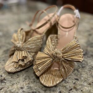 Loeffler Randall Camellia Knotted Lamé Sandals (Size 7)